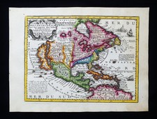 1719 CHIQUET: rara mappa del Nord America, Stati Uniti, Texas, Messico, Canada