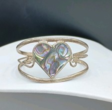 Bracciale Vintage Alpaca Messico Argento Cuore Abalone PICCOLO 4-6"