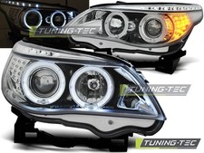 FARI ANTERIORI CROMO ANGEL EYES PER BMW E60 E61 03-07 SERIE 5 FANALI LIGHTS NEW