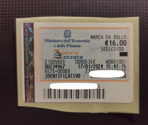 Marca bollo 00 euro - da, 16,00
