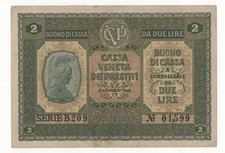 2  LIRE BUONO DI CASSA VENETA DECR 02/01/1918
