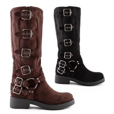 Stivali donna scamosciati biker motociclista stivaletti fibbie TOOCOOL LQ-107