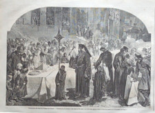 Pasqua Russia Rito Ortodosso Benedizione burro uova pane Stampa antica 1860