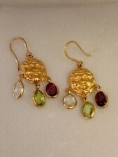 Orecchini In Oro Giallo 18 Kt Con Acqua Marina, Avventurina E Granato