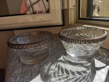 2 COPPE PORTADOLCI IN VETRO CRISTALLO E BORDO IN METALLO ARGENTATO ANNI 30