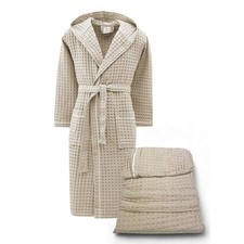 Accappatoio Uomo Donna in Cotone con Cappuccio, BEEApone® Nido d'Ape, Colore Bei