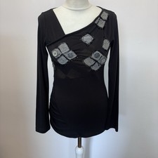 Top Save The Queen taglia media nero scollo a V motivo testurizzato manica lunga