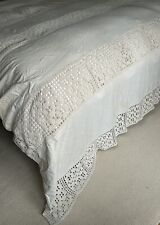 Copritavolo o copriletto vintage all’uncinetto cotone pizzo lino ecrù bianco 84”x122”