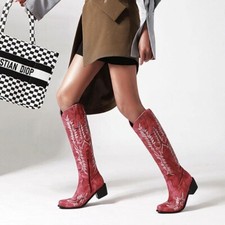 Scarpe da donna scarpa stivali alti RICAMO COWGIRL tacco basso STIVALE GINOCCHIO