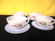 ARCOPAL FRANCE 4 tazzine 8,5x5,5 con piattini FIORI MARGHERITA VINTAGE 