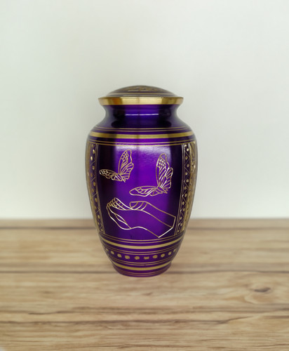 Urna cremazione incisa viola