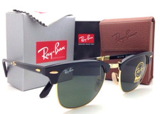 Nuovi occhiali da sole pieghevoli RAY-BAN CLUBMASTER RB 2176 901 51-21 nero e oro con verde