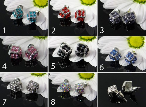 Orecchini perno cubo strass - orecchini,
