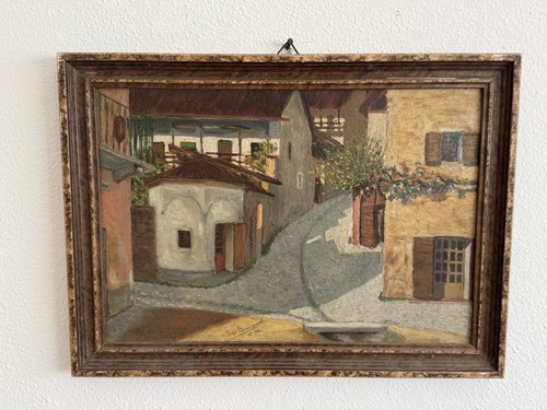 Dipinto olio tavola firma - su,