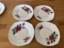Piatti da pane vintage Duchessa in osso di rosa rosso Cina lato tè x 4