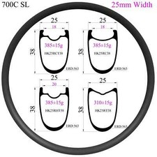 Cerchio carbonio simmetrico 700C larghezza 25mm profondità 38mm clincher tubeless ruota bici strada