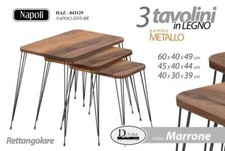 SET 3 TAVOLINI TAVOLO LEGNO MARRONE NOCE SALOTTO MODERNO PIEDI METALLO 49-44-39