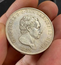 Sardegna, 1825 AR 5 Lire, Carlo Felice, AU, Rara
