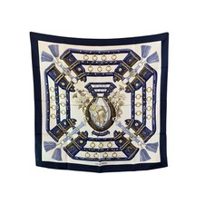 Autentica sciarpa di seta blu Hermes Paris vintage Aux Champs 1970 Cathy Latham