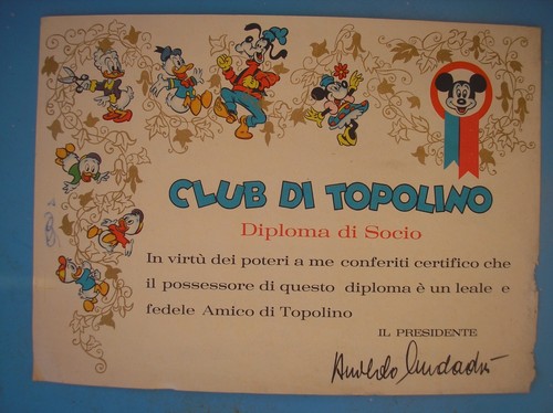 Club topolino diploma socio - club, di