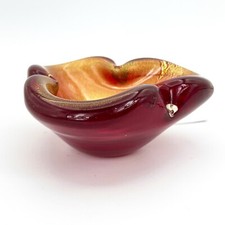 Posacenere Portacenere vintage in Vetro di Murano Rosso Rubino e Oro Anni 70  