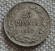 Finlandia Russia Nicola II 25 PENNIA 1907 1909 2 MONETE ARGENTO