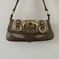 Vintage Y2K Guess Shoulder Bag Leather Monogram Gold Buckle Glam Baguette