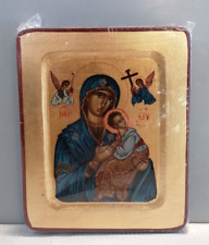 Icona Sacra su Legno e Argento, Madonna con Bambino Gesù. Arte Bizantina