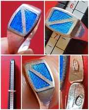 Anello?ARGENTO 925 massiccio STERLING n.13 SMALTO fuoco VINTAGE uomo donna 4 gr