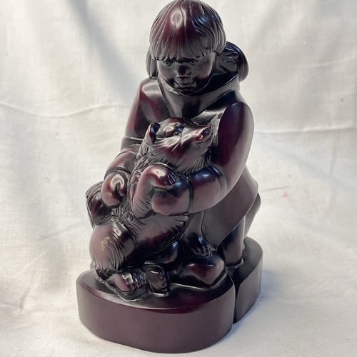 Scultura statuina cane slitta