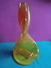 L68-  VASO  VETRO VENEZIANO -PARTICOLARE -SCHIACCIATO - GIALLO MODERNARIATO 