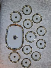 Set piatti rettangolari in porcellana Limoges con piatti floreali bordo foglia oro