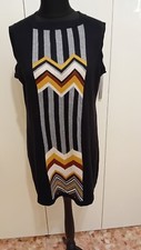 Abito Smanicato MISSONI corto Nero Con Fantasia Zig Zag E Righe Taglia XL Mai...