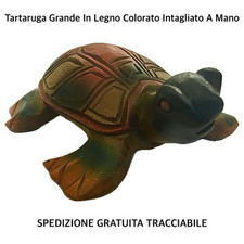 Tartaruga In Legno Colorata Scolpita Fatta A Mano • Soprammobile • Arte Vintage