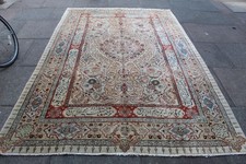 Antico tappeto tradizionale indossato fatto a mano orientale bianco rosso lana 280x187 cm