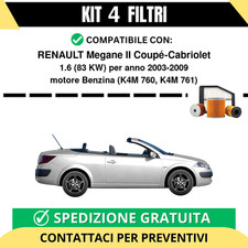 Kit 4 Filtri Tagliando per RENAULT Megane II Coupé-Cabriolet 1.6 83 kw Benzin...