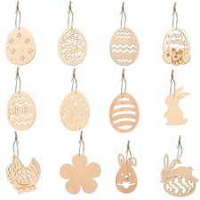  48 Pezzi Pasqua Legno Non Finito Ornamenti da Appendere Pasqua Ritaglio Legno Fai da Te