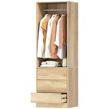 HOMCOM Mobile Guardaroba con Asta, Ripiano Aperto e 3 Cassetti color Teak