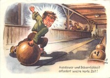Cartolina fumetto sport bowling artista caricatura 1948 Svizzera