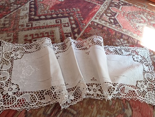 Corsia lino ricami pizzo - lino,