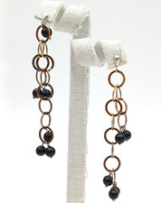 ORECCHINI PENDENTI MADE IN ITALY , CERCHI E PERLE ONICE NERA