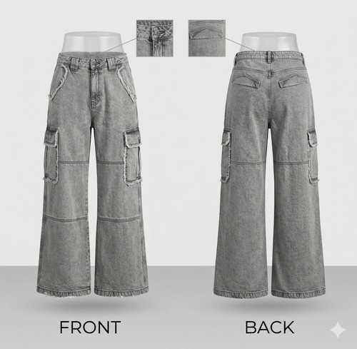 Jeans cargo donna y2k gamba - jeans,