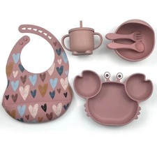 Set pappa svezzamento bimbo/a  6 pezzi in silicone Rosa