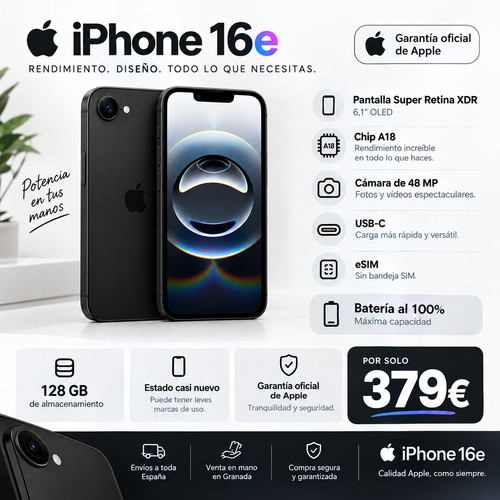 Iphone 16e negro 128gb - iphone, bateria