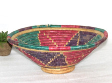 Antico Bella Colorato Bambù IN Legno Frutta Conservazione Cesto Old Décor- 15179