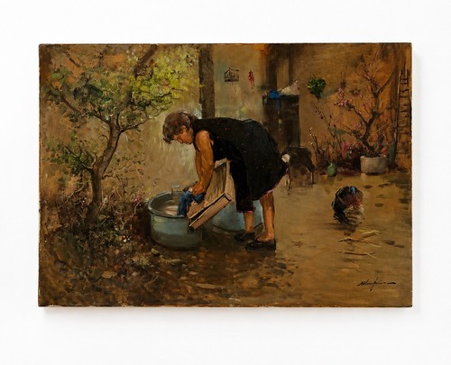 Dipinto olio tela antico - su,