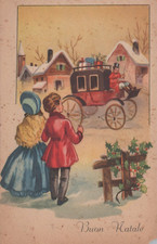 CARRTOLINA  AUGURALE BUON NATALE BAMBINI REGALI FELICITA SPERANZA NON VIAGGIATA