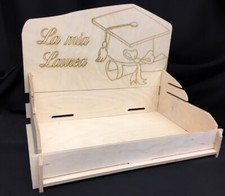 VASSOIO CESTO LEGNO PORTA BOMBONIERE CONFETTATA INCISO LASER TOCCO LA MIA LAUREA