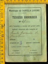 Tessera Annonaria 1919 Cabella Ligure con Tagliandi