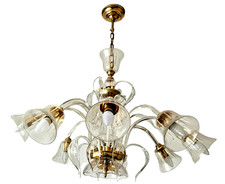 LAMPADARIO VETRO MURANO 8 LUCI COMPLETO TRASPARENTE E ORO